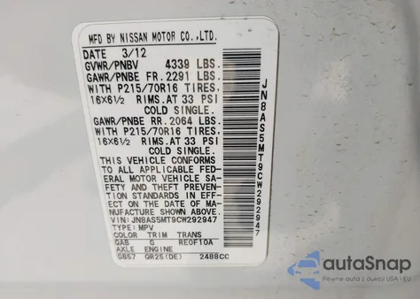 2012 Nissan Rogue S из США, поврежденный, VIN JN8AS5MT9CW292947